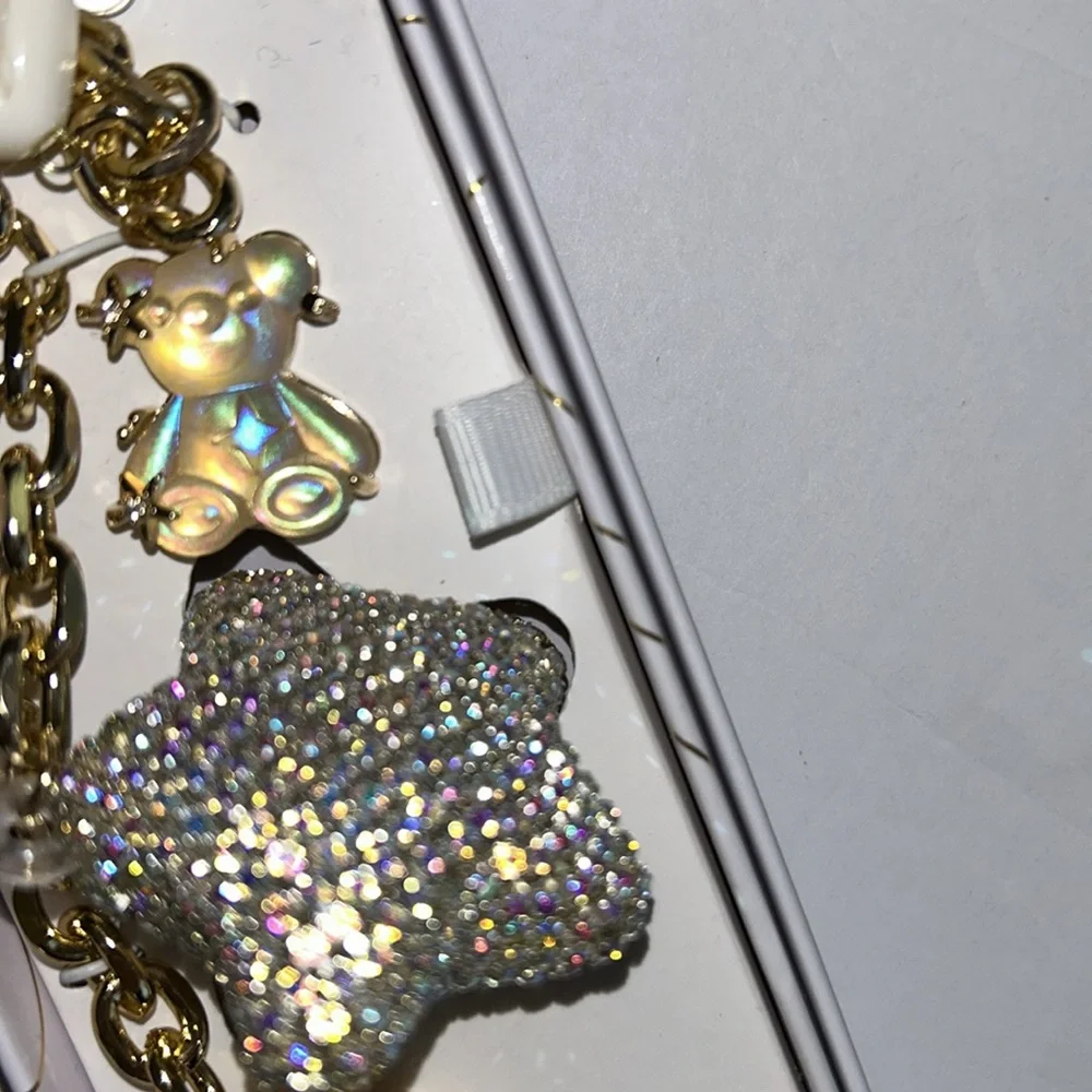 Bling Silver and Gold puffy Star and Heart Handbag charm/Keychain